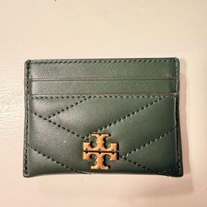Tory Burch Quilted Green Card Holder with Gold Logo